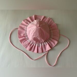 Vintage Pink Ruffle Sun Hat for Kids with Chin Ties
